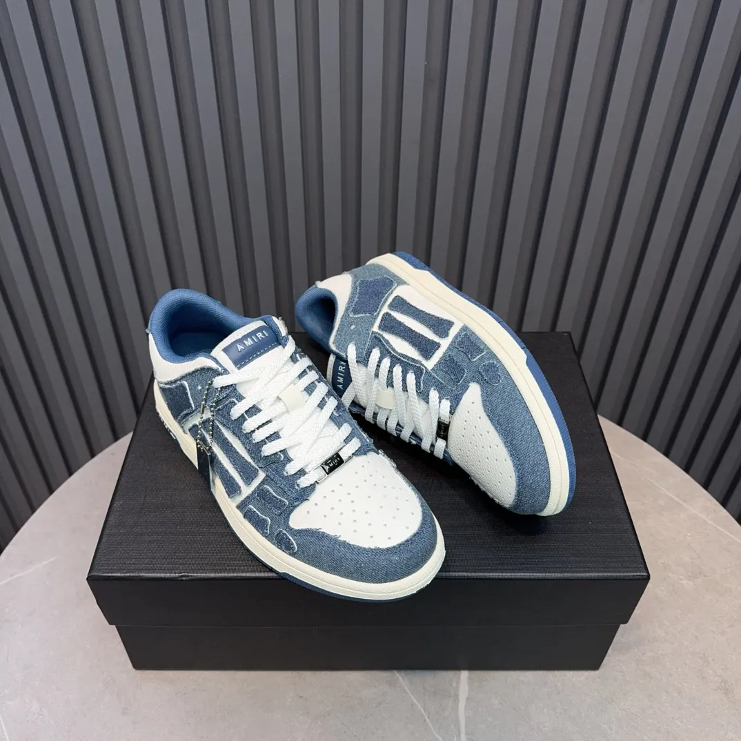 Men's men's shoes 💰600 AMIRI high street sneakers with bone sports shoes, toe layer cowhide upper, upper side bones, hand-stitched, good three-dimensional effect, customized metal LOGO, size 38-45 46